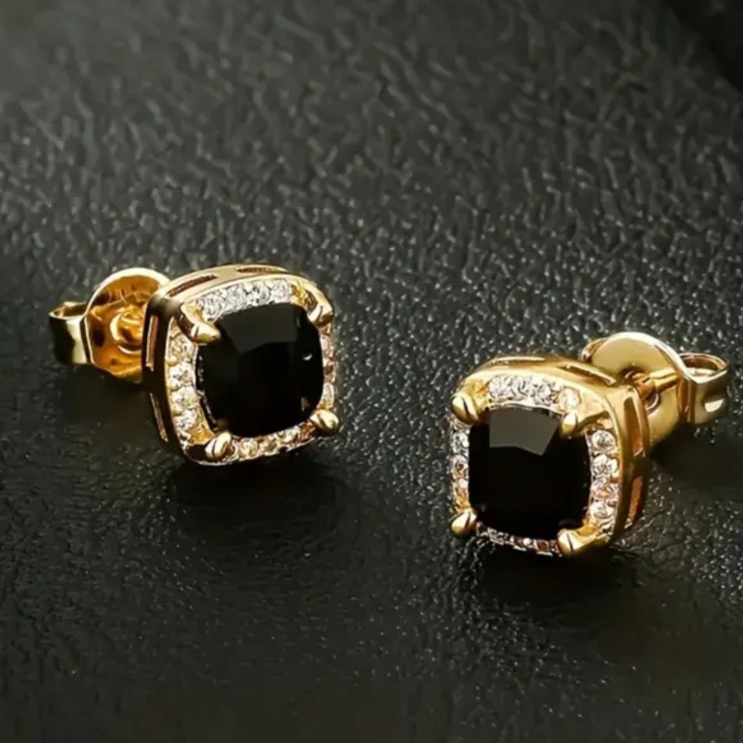Sophisticated Gold And Black Stud Earrings